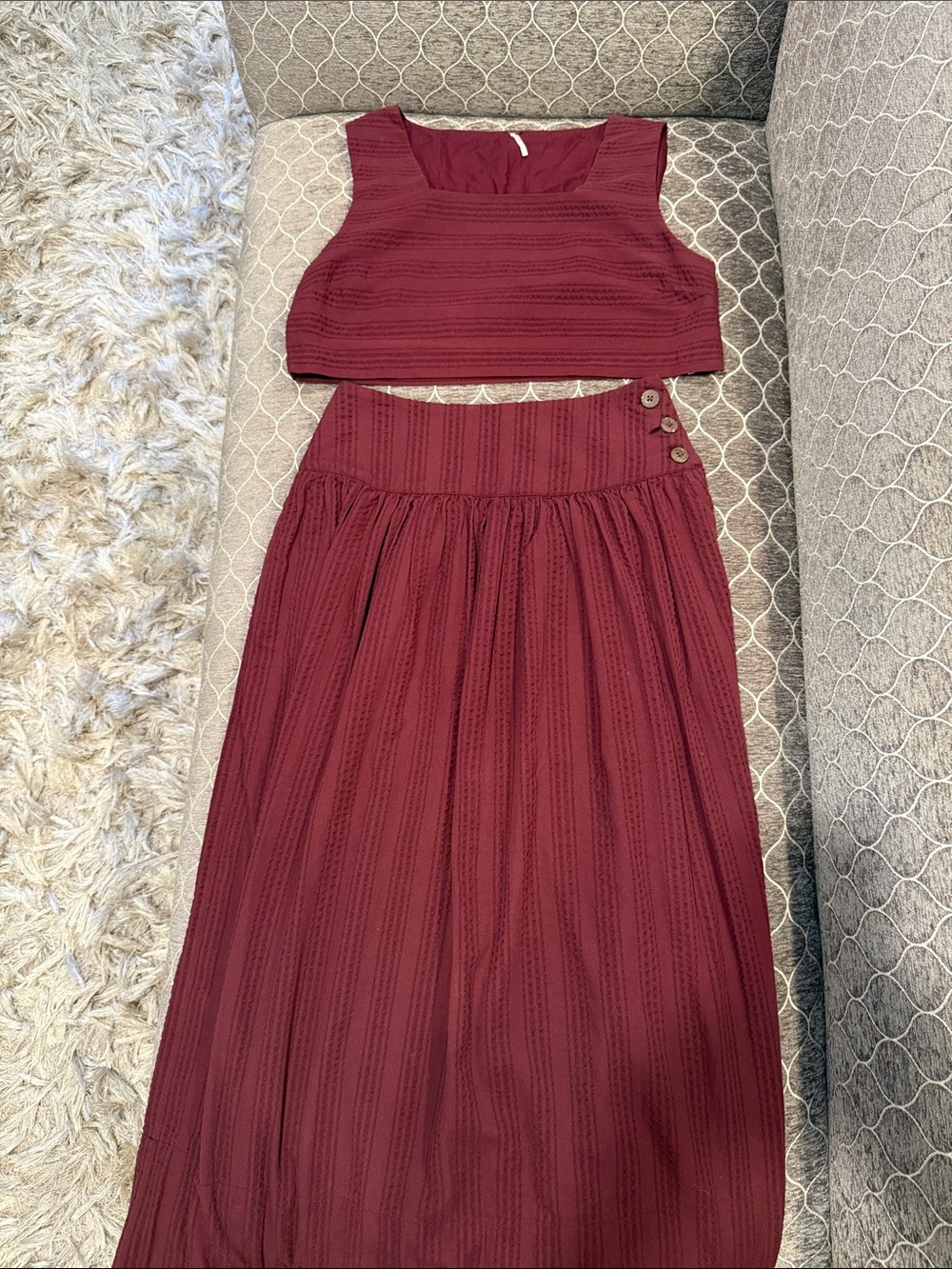Free People Burgundy Two-Piece Crop Top and Maxi Skirt Set